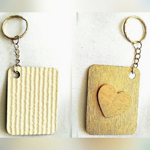 NEW Handmade Keychain Bag Tag! Italian Textured Wood. "I LOVE My Bag" Wood Heart - Picture 6 of 6
